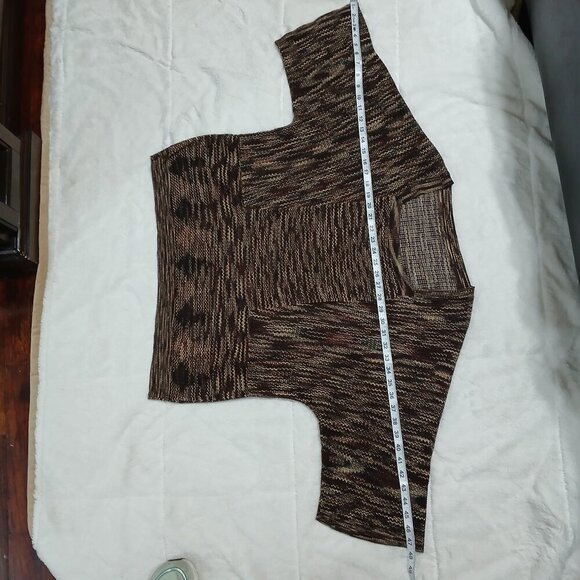 WOMENS MESH KNIT SWEATER, BROWN AND CREAM, OVERSIZED, SQUARE NECK, SIZE L - Picture 2 of 15